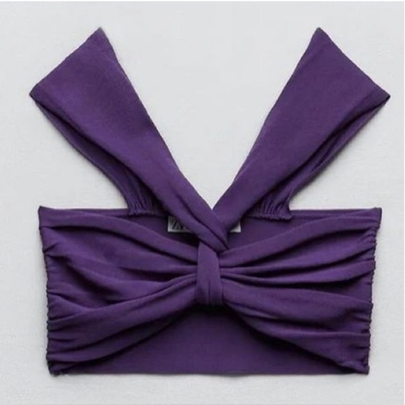 NWT - Zara Purple Knot Cross Knit Crop Top - Size S - Picture 4 of 6